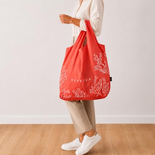55 Pound Reusable Shopping Bag - Folds into a Small Pouch - Washable Reusable Grocery Bag, Durable & Stylish with handles for Easy Shoulder or Hand Carry - color: Coral Pink
