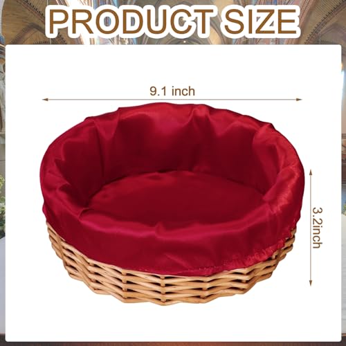 Hushee 3 Pack 9.1 Inch Round Offering Baskets for Church Wicker Offering Basket with Removable Liner Rattan Bowls Wicker Woven Bread Container for Church Receiving Gift(Red Liner)