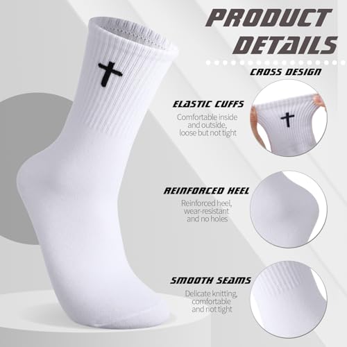 6 Pairs Cross Socks for Men US 7-9 Christian Pastor Crew Socks - color: White