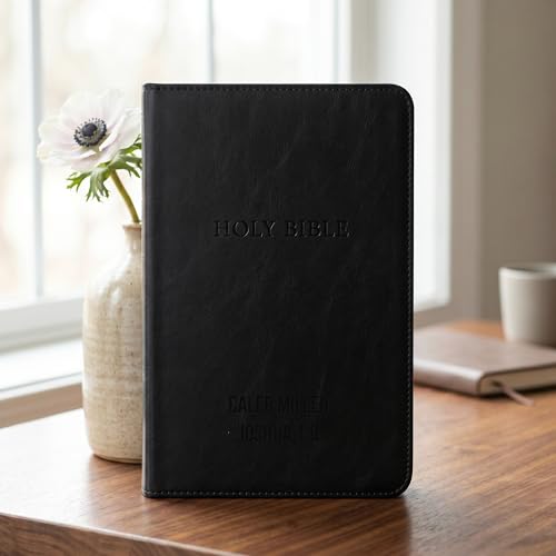 Printualist Personalized KJV Deluxe Holy Bible with Name Engraved, Red Letter King James Version, Faux Leather Black Cover, Custom Gift Bible for Christian Celebrations - color: Black