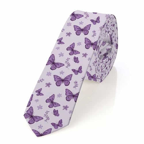 Love Red Heart Men's Tie Romantic Valentines Day Men's Necktie Ties for Mens Daily Wedding Party Business - color: Purple Butterflies