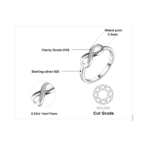 JewelryPalace 14k White Yellow Rose Gold Plated 925 Sterling Silver Rings for Women, Cubic Zirconia Promise Rings for Her, Stackable Wedding Bands Rings for Women Infinity Forever Love Knot Ring - color: 2-Sterling Silver-Infinity Ring