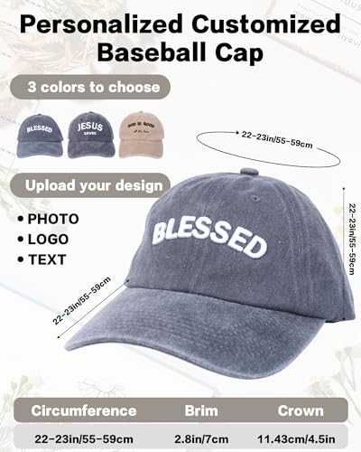 Christian Jesus Hats for Men, Adjustable Denim Cotton Faith Blessed Baseball Cap for Women - color: Grey-blessed