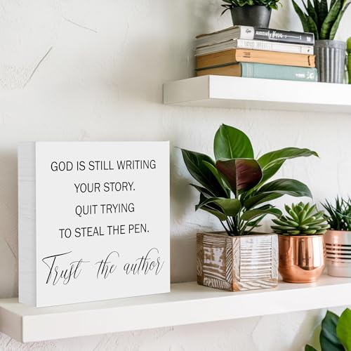 God is Still Writing Your Story - Christian Desk Decor Wooden Box Sign for Home Office Shelf Table, Positive Quote Inspirational Gifts for Family Women Friends, 5x5 Inch - color: family-1