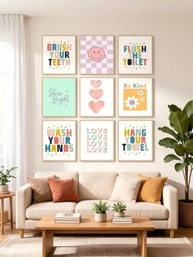 Kids Bathroom Wall Art Prints, Set of 9 8x10 Inch Colorful Girls Room Decor - color: blue