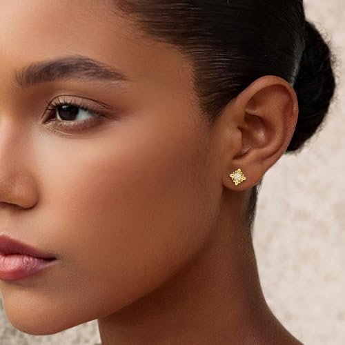 Cicy Bell Womens Flat Back Stud Earrings 18K Gold Plated Hypoallergenic - color: Gold,Iris