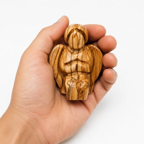 Zuluf Mini Handcrafted Olive Wood Praying Angel Statue 3" – Fidget Guardian Angel Figurine from Bethlehem – Christian Home Altar Decor – Sympathy & Remembrance Religious Gift - color: 3" Kneeling Angel