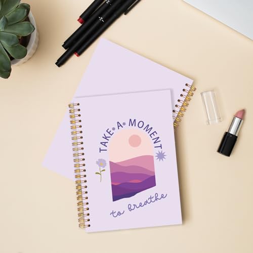 FDHSPAAM Purple Mental Health Spiral Journal Notebook 5.5x8.3in, Take A Moment to Breathe Inspirational Notebooks for Note Taking, Therapy Office Must Haves, Hardcover Notebook Journal - color: Boho-Purple