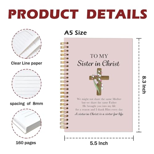 Bible Notebook for Women, Church Notes Journal, Women Prayer Notebook, Bible Notebooks for Note Taking, Sister in Christ Inspirational Notebook Hardcover Spiral Notebook, 5.5x8.3 Inch - color: Christ-2
