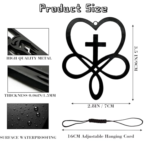 Christian Heart Cross Hanging Ornament – Matte Black Iron Love and Faith Symbol – Decorative Religious Wall or Auto Accessory – Infinity Loop Cross Charm – Catholic Gift with Hanging Cord - color: Heartcross