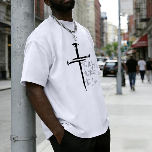 Christian Shirts for Men Faith Cross Shirt Jesus Religious Tshirts Bible Verse Inspirational Oversized Graphic Tees - color: White, size: X-Large