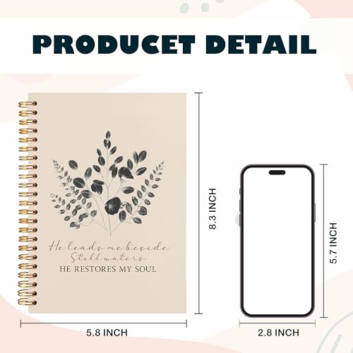 BearCake Christian Notebook Journal, Christian Gifts for Women, PSALM 23:3 He Restores My Soul Prayer Journal for Women, Bible Journaling Neutral Hardcover Spiral Notebook 5.5x8.3 - color: white Bible-soul