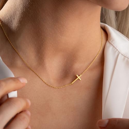 MONOZO Dainty 14K Gold Plated Cross Necklace for Women Jewelry Gifts Trendy - color: Gold - Sideway Cross2