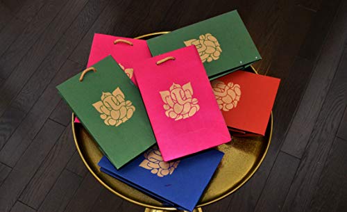 Desi Favors Small Ganesh Paper Bags - Indian Gifts, Party Favor, Goodie, Small Paper Bags for Diwali, Pooja, Housewarming, Wedding Return Gifts - 5.9x5.11x2.75 Inch (Pack of 8) - style: Ganesh Paper Bags - Small