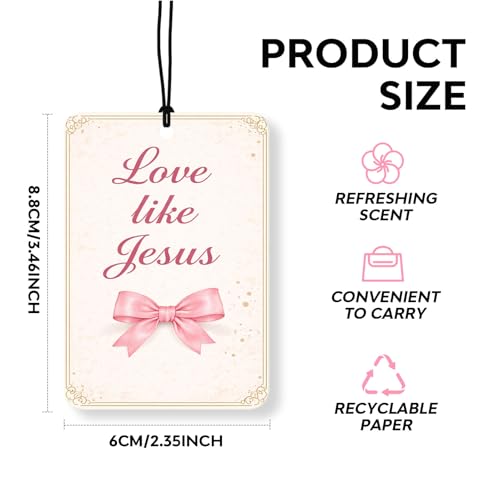 Pink Bow Christian Car Air Freshener 4 Pcs,Inspirational Bible Verses Bow Car Accessories,Floral Bible Verse Hanging Freshener for Cars,Room,Closet,Books,Aesthetic Preppy Mirror Gift for Women - color: Pink Bow