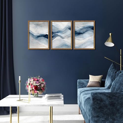 Blue Abstract Wall Art, Modern Navy Blue Abstract Canvas Wall Decor Paintings, Neutral Minimalist Texture Posters Prints Pictures for Living Room Bedroom Office Home Decor 12x16 Inch Wood Framed - color: White and blue Abstract Art, size: 16L" x 12W"