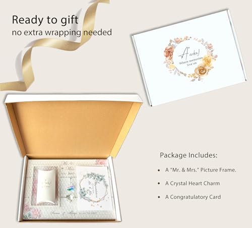 Mr. & Mrs. Wedding Picture Frame, Gift for Couple, K9 Crystal Charm - color: 4. White - Forever & Always