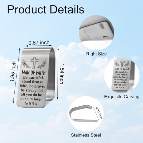XQLZY Man of Faith Be Watchful Stand Firm in Faith Engraved Stainless Steel Car Visor Clip, Religious Travel Visor Car Accessories, Safe Drive Gifts for Family Friend, God Prayer Faith Gifts - color: Sliver053
