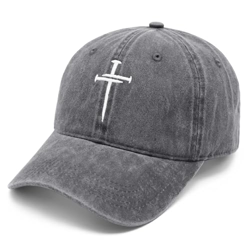 Christian Gifts for Men Women, Religious Cross Logo Embroidered Low Profile Unisex Dad Hat - color: Grey