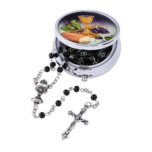 Acrylic Prayer Bead First Communion Rosary with Body of Christ Case, 18 Inch - color: Black