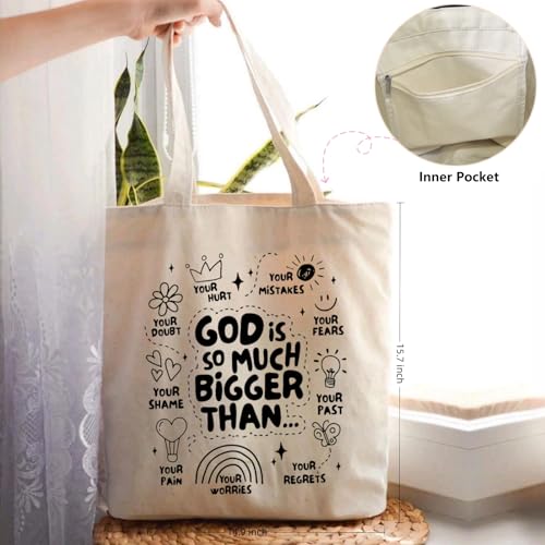 Canvas Christian Tote Bags Bible Canvas Bag Faith Friend Birthday Christian Gifts Graphic Totes Sunday Church Bag - color: 10 God is So Much Bigger Than