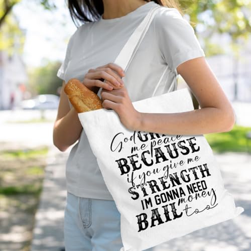 VICBOU Bible Verse Canvas Tote Bag Religious Christian Gifts for Women Men Faith Canvas Tote Reusable Grocery Bag - color: Godpeace