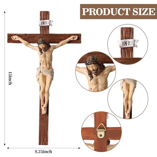 TALPGOD Crucifix Wall Cross 15 Inch,Jesus Cross Home Décor,Jesus Statue Catholic Hanging Cross for Wall Art,Religious Wall Crucifix Decor,Crucifijos Catolicos Cross Wall Decor - size: 15"L x 7.5"W