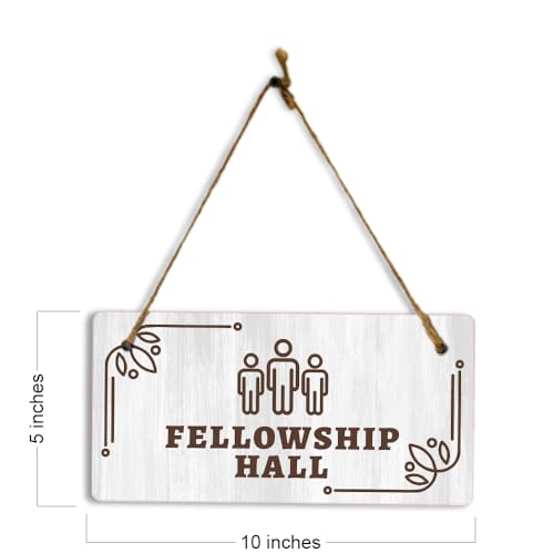 Fellowship Hall 5x10 Hanging Plus Wall or Door Sign | Religious Rustic Wood Sign - size: 1 Pack