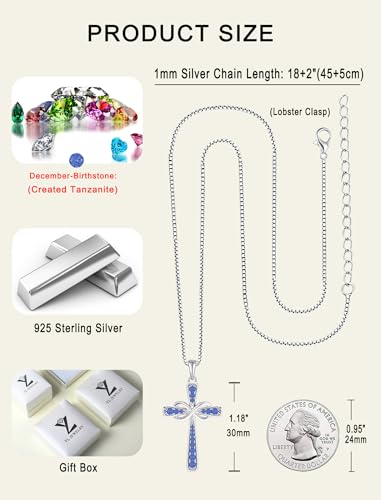 YL 925 Sterling Silver Cross Necklace for Women Halo Infinity Pendant Cubic Zirconia Jewelry for Mom - color: 12-tanzanite-Dec