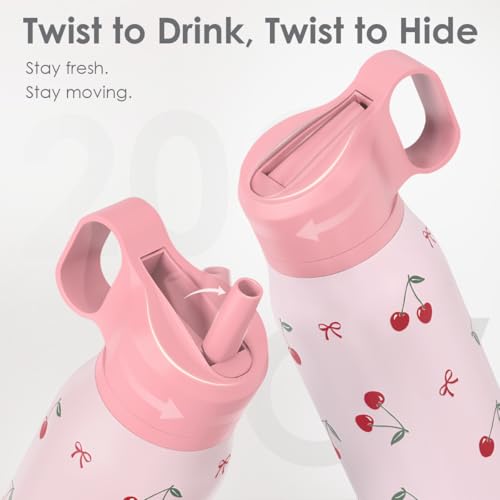 Cherry Water Bottle with Twist Lid Insulated Stainless Steel 20oz, Travel Water Bottles for Sports & Gym, Gift for Women Girfriend Birthday Christmas - color: Cherry 1