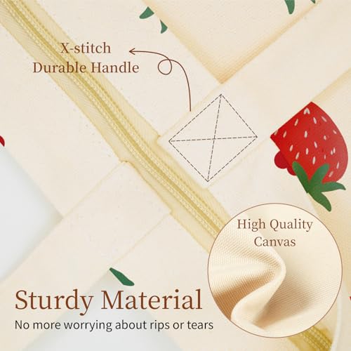 Canvas Tote Bag for Women with Zipper Cute - color: Strawberry
