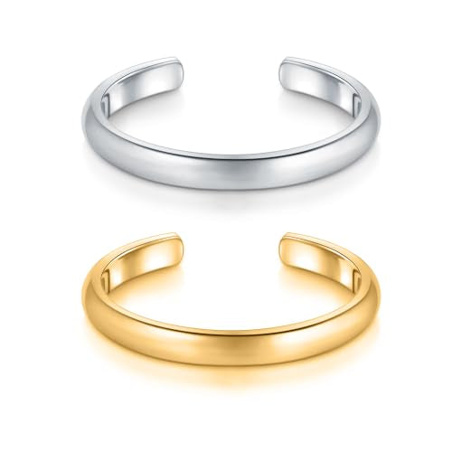 BORUO Toe Rings, 925 Sterling Silver or Waterproof Gold Plated, 2-4mm - color: Waterproof Stainless Steel Gold and Silver 2mm 2-Pack