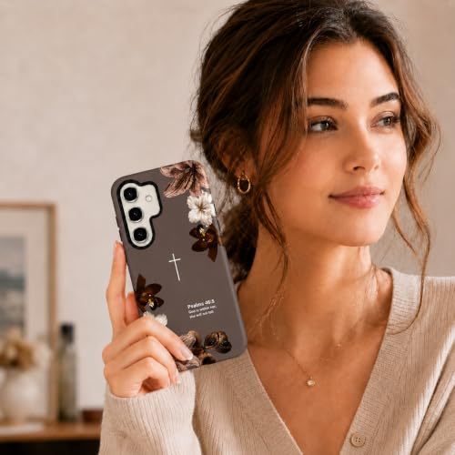 Christian Phone Case Compatible with Samsung Galaxy S26 Plus Floral Bible Verse Psalms 46:5 Protective Hybrid 2-Layer Shell Cover for Women Girls | Religious Faith Gift - Brown - color: Brown