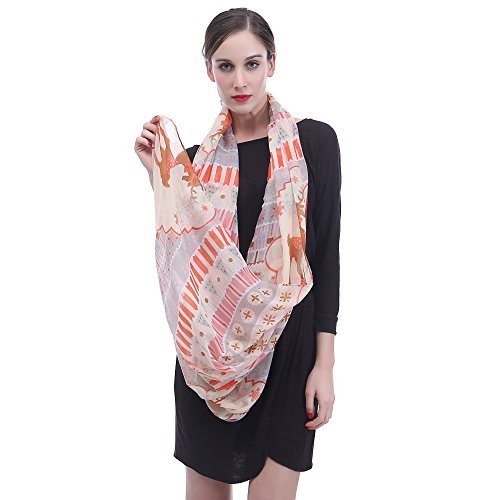 Lina & Lily Holiday Christmas Pattern Print Women's Infinity Scarf Lightweight - color: Multi, Xmas Reindeer