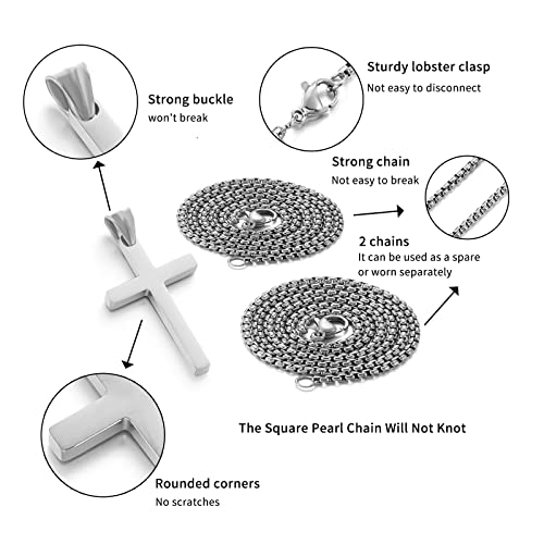 SKQIR Stainless Steel Cross Necklace for Men Silver Cross Necklace for boy Small Cross Pendant Necklace Simple Jewelry Cross Chain Gifts for Men - color: Silver:Cross Pendant 0.4'' * 0.8'', style: Chain 22 inches
