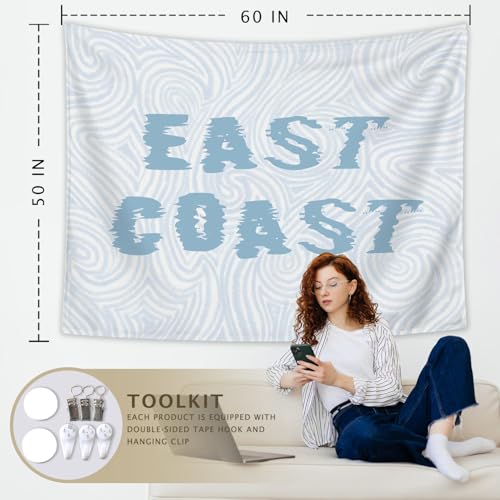 LIANGW Light Blue Coastal Tapestry, East Coast Beach Tapestry Wall Hanging, Coastal Granddaughter Room Decor, Blue Beach Wall Art Tapestries Decor for Girly Bedroom Dorm Home, 50x60 Inch - color: 03-East coast(Blue)