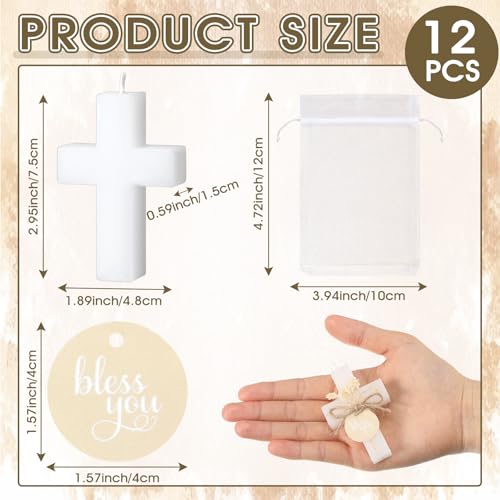 Lounsweer 12 Sets Baptism Favors Candles for Guests Cross Candle
