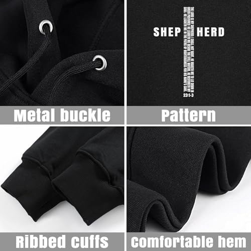 Christian Hoodies for Men Women, Religious Faith Sweatshirt Cross Jesus Psalms 23:1-3 Letter Print Graphic Hoodies - color: Cross Black, size: Small