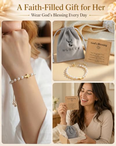 HGDEER God's Blessing Cross Bracelet for Women & Teens, Christian Gift - color: White