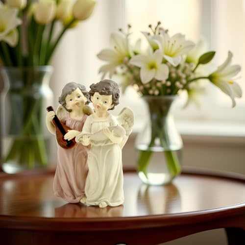 Musical Angel Duo Figurine, Singing and Playing Angels, 6.3 Inch - color: Singing and Instrument Angel