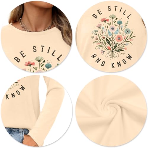 Christian Shirts for Women: Faith Over Fear T Shirt Religious Graphic Tee Bibel Verse Long Sleeve Tops - color: Apricot2, size: XX-Large