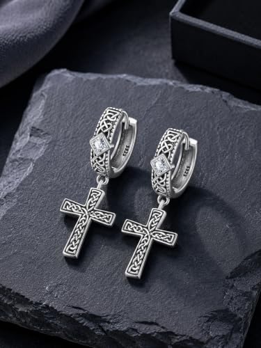 Cross Earrings 925 Sterling Silver Cross Dangle Earrings Christianity Jewelry Gift for Men Women - style: Celtic Cross-Silver
