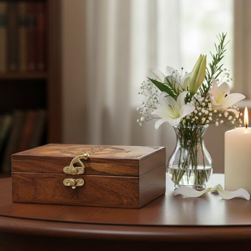 Celtic Cross Wooden Jewelry Box, Rosewood Handmade Engraved Christian Keepsake Storage Chest for Women & Men, Religious Gift Box, Vintage Wooden Treasure Organizer for Jewelry & Decor - color: Cross - 2, size: 7" x 5.5" x 3.5"