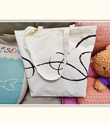 Canvas Tote Bag, Pockets, Zipper, Durable, Lightweight, Cotton Shopping Cloth Bag, Gifts - color: Minimalist
