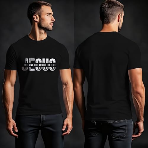 Christian Jesus Shirts for Men Inspirational Bible Verse Faith Graphic Tees - color: Black, size: Medium