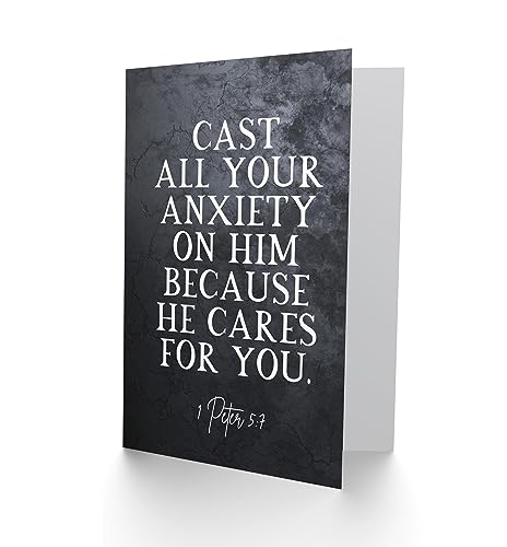 Artery8 1 Peter 5:7 Cast All Your Anxiety On Him Christian Bible Verse Quote Scripture Typography Sealed Greeting Card Plus Envelope Blank inside - color: Anxiety On Him