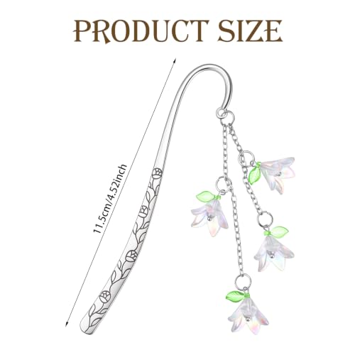 JJUNW Sliver Bookmarks for Women Reading, Metal Lily Bookmarks with Pendant
