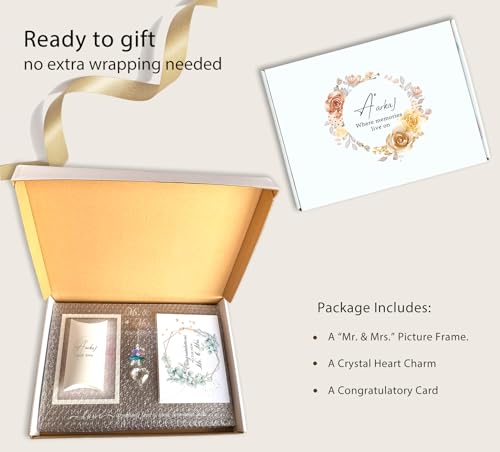 Mr. & Mrs. Wedding Picture Frame, Gift for Couple, K9 Crystal Charm - color: 1. Rustic Brown - To Have To Hold