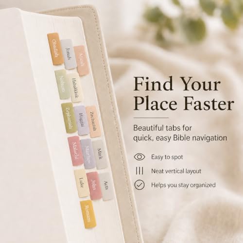 90 Bible Book Tabs with Cross Bookmark, Boho Laminated Index Tabs for Study