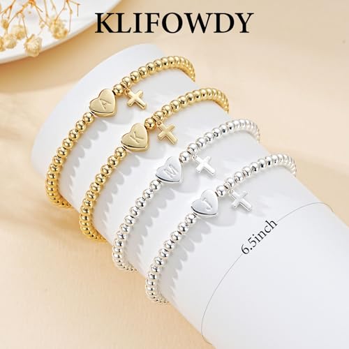 Initial Cross Bracelet for Women Heart Beaded Bracelets for Women Girl Gift - color: Silver-N